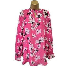 Pink Floral Flare Ruffle Sleeve Office Career Dressy Modest Blouse Womens 14 16